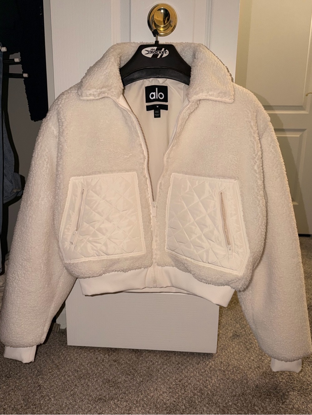 ALO Yoga Ivory Sherpa Quilted Pocket Zip Jacket